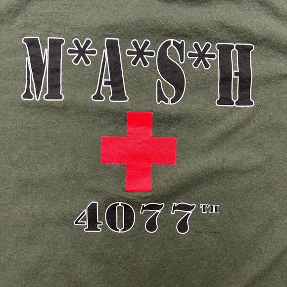 Vintage Mash Graphic Tee Mens XL y2k Short Sleeve TV Show Army Green - Picture 2 of 8